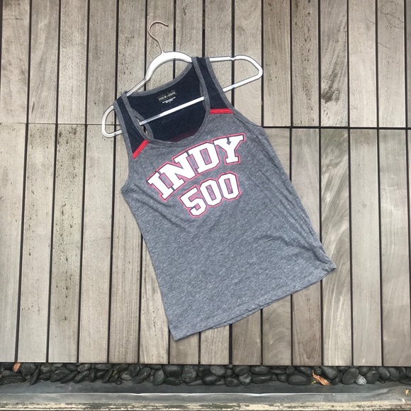 5th & OCEAN Grey Red And Navy Indie 500 Tank Top - Picture 2 of 6